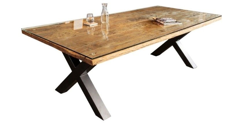 Table RAFTA 220cm avec sur-plateau en verre