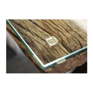 Zoom sur le coin de la table RAFTA 220cm avec sur-plateau en verre