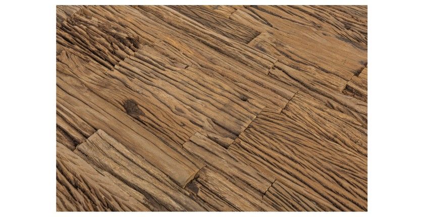 Zoom sur la texture du plateau en bois de la table RAFTA 180cm avec plateau en verre