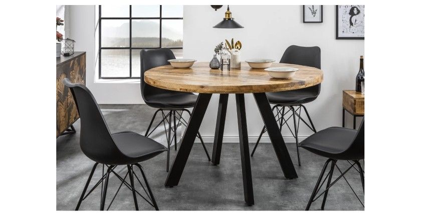 Table LODEN ronde 120cm en bois de manguier clair mise en situation