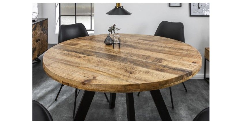 Table LODEN ronde 120cm en bois de manguier clair vue de haut