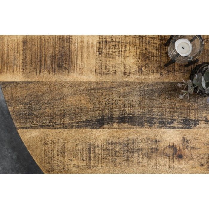 Eettafel LODEN 120 cm – Rond blad van massief mangohout en structuur van zwart metaal