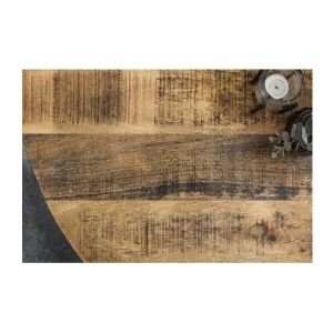 Zoom sur le plateau de la table LODEN ronde 120cm en bois de manguier clair