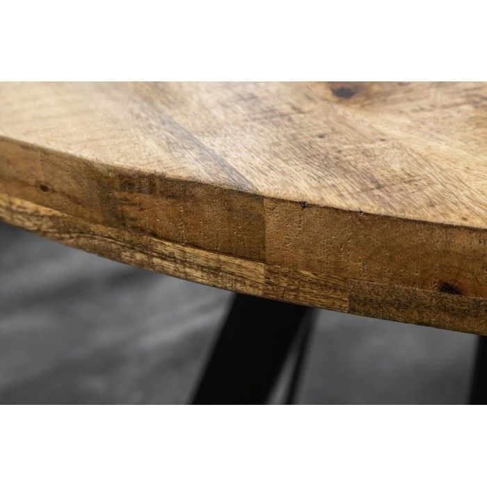 Eettafel LODEN 120 cm – Rond blad van massief mangohout en structuur van zwart metaal