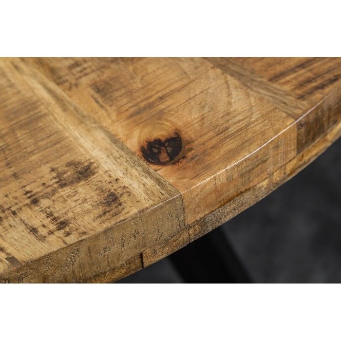 Eettafel LODEN 120 cm – Rond blad van massief mangohout en structuur van zwart metaal