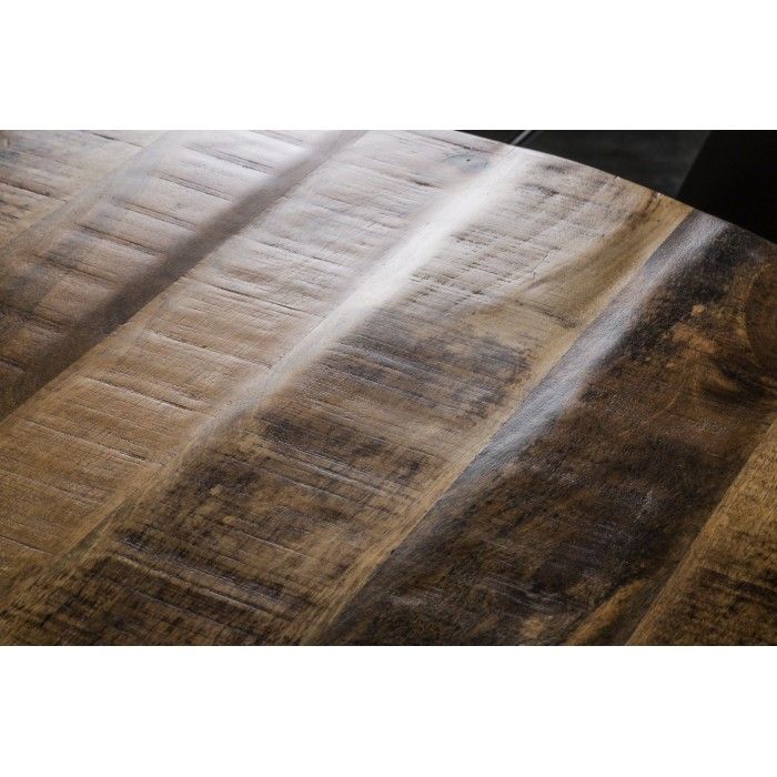 Eettafel LODEN 120 cm – Rond blad van massief mangohout en structuur van zwart metaal