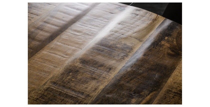 Zoom sur la texture du plateau de la table LODEN ronde 120cm en bois de manguier clair