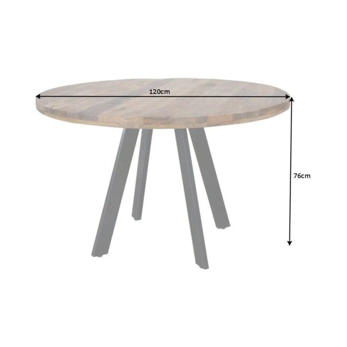 Eettafel LODEN 120 cm – Rond blad van massief mangohout en structuur van zwart metaal