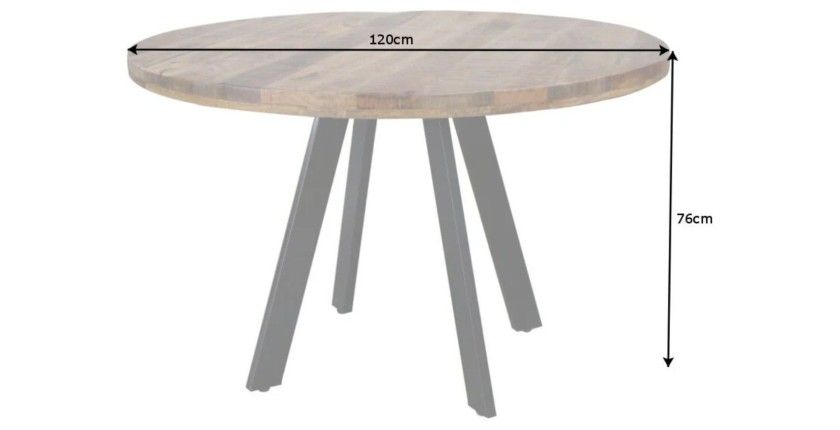 Dimensions de la table LODEN ronde 120cm en bois de manguier clair