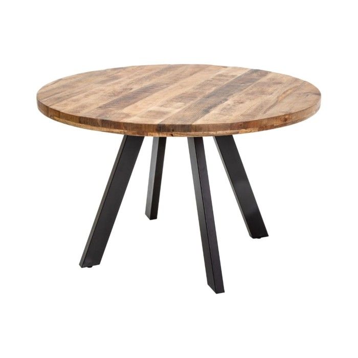 Eettafel LODEN 120 cm – Rond blad van massief mangohout en structuur van zwart metaal