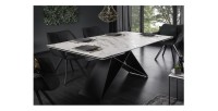 Table de salle à manger ATARA 180–260 cm – Plateau en céramique effet marbre blanc et métal noir