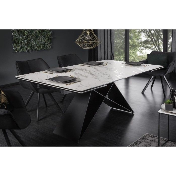 Table ATARA 180cm extensible jusqu'à 260cm blanche vue de côté