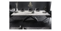 Table de salle à manger ATARA 180–260 cm – Plateau en céramique effet marbre blanc et métal noir