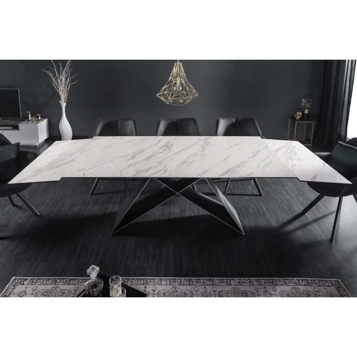 Zoom sur le système d'extension de la table ATARA 180cm extensible jusqu'à 260cm blanche