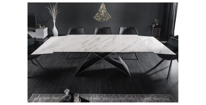 Zoom sur le système d'extension de la table ATARA 180cm extensible jusqu'à 260cm blanche