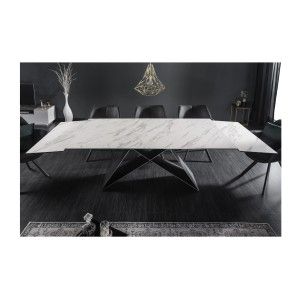 Table de salle à manger ATARA 180–260 cm – Plateau en céramique effet marbre blanc et métal noir