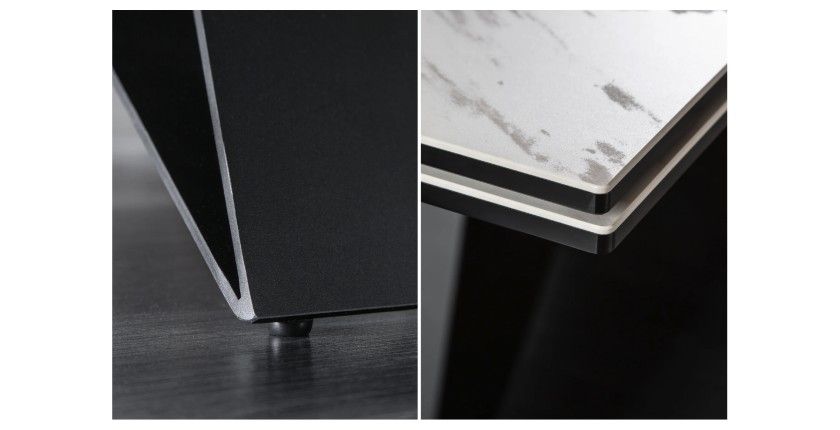 Zoom sur les détails de la table ATARA 180cm extensible jusqu'à 260cm blanche