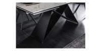 Table de salle à manger ATARA 180–260 cm – Plateau en céramique effet marbre blanc et métal noir