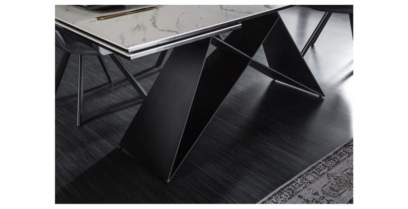 Table de salle à manger ATARA 180–260 cm – Plateau en céramique effet marbre blanc et métal noir
