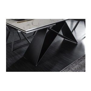 Table de salle à manger ATARA 180–260 cm – Plateau en céramique effet marbre blanc et métal noir