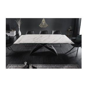 Table de salle à manger ATARA 180–260 cm – Plateau en céramique effet marbre blanc et métal noir