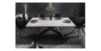 Table de salle à manger ATARA 180–260 cm – Plateau en céramique effet marbre blanc et métal noir
