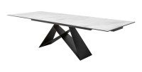 Table de salle à manger ATARA 180–260 cm – Plateau en céramique effet marbre blanc et métal noir