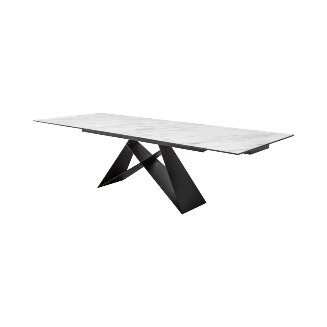 Table de salle à manger ATARA 180–260 cm – Plateau en céramique effet marbre blanc et métal noir