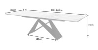 Dimensions de la table ATARA 180cm extensible jusqu'à 260cm blanche