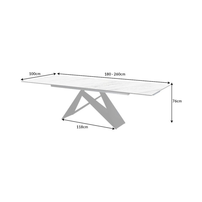 Dimensions de la table ATARA 180cm extensible jusqu'à 260cm blanche