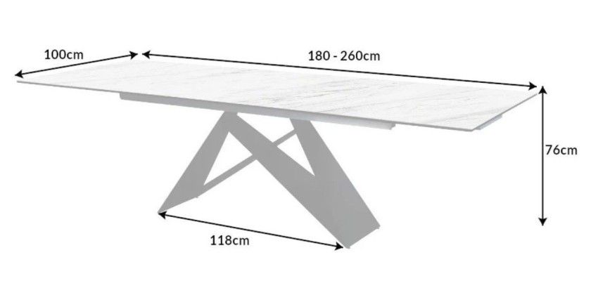 Dimensions de la table ATARA 180cm extensible jusqu'à 260cm blanche