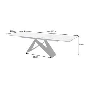 Table de salle à manger ATARA 180–260 cm – Plateau en céramique effet marbre blanc et métal noir