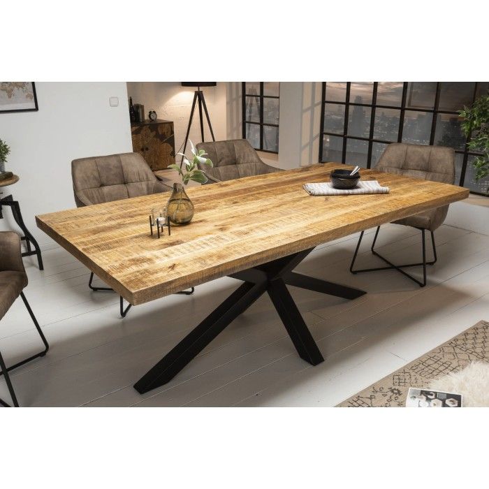 Tavolo da pranzo SOLARA 200 cm – Piano in legno massiccio e metallo nero