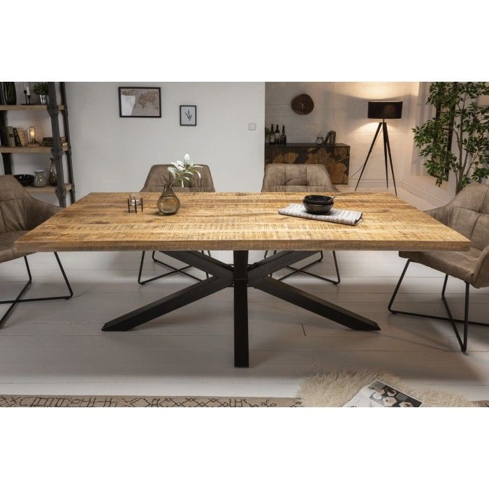 Tavolo da pranzo SOLARA 200 cm – Piano in legno massiccio e metallo nero