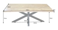 Dimensions de la table SOLARA 200cm en bois massif