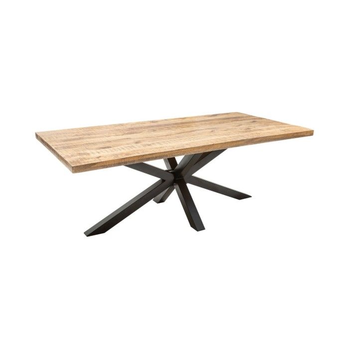 Tavolo da pranzo SOLARA 200 cm – Piano in legno massiccio e metallo nero