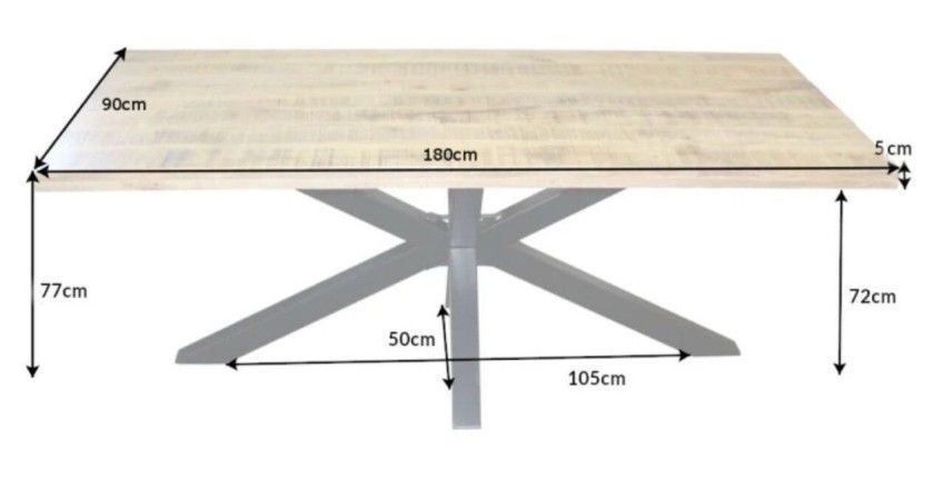 Dimensions de la table SOLARA 180cm en bois de manguier