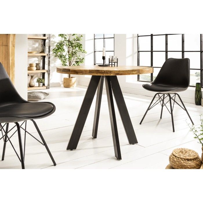 Eettafel LODEN 80 cm - Rond blad van massief mangohout en zwarte metalen structuur