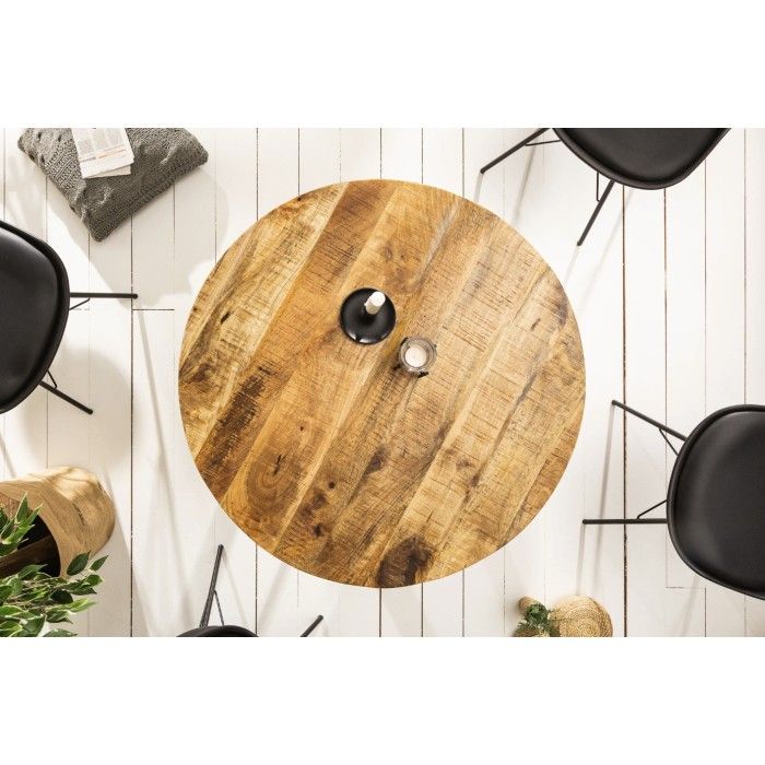 Eettafel LODEN 80 cm - Rond blad van massief mangohout en zwarte metalen structuur