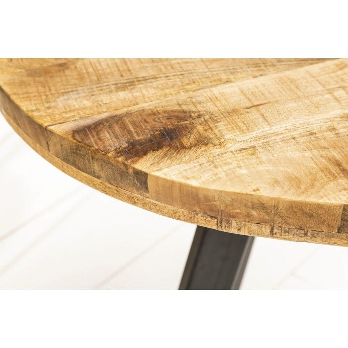 Eettafel LODEN 80 cm - Rond blad van massief mangohout en zwarte metalen structuur