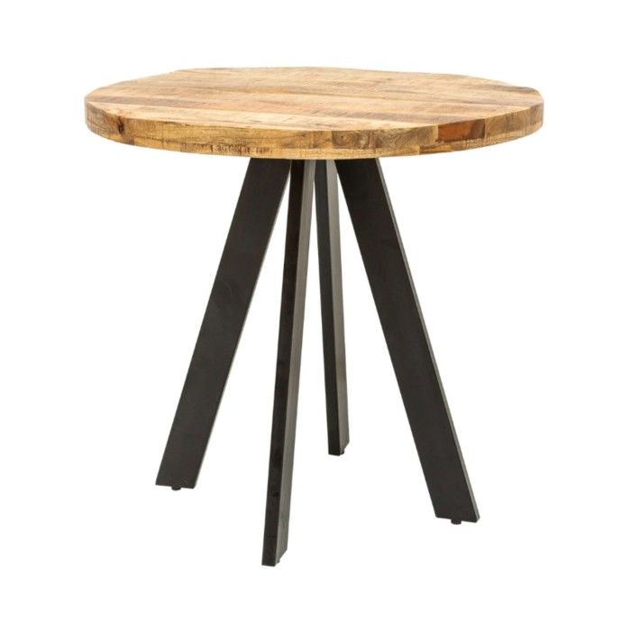 Eettafel LODEN 80 cm - Rond blad van massief mangohout en zwarte metalen structuur