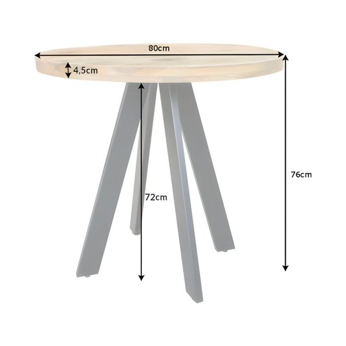 Eettafel LODEN 80 cm - Rond blad van massief mangohout en zwarte metalen structuur