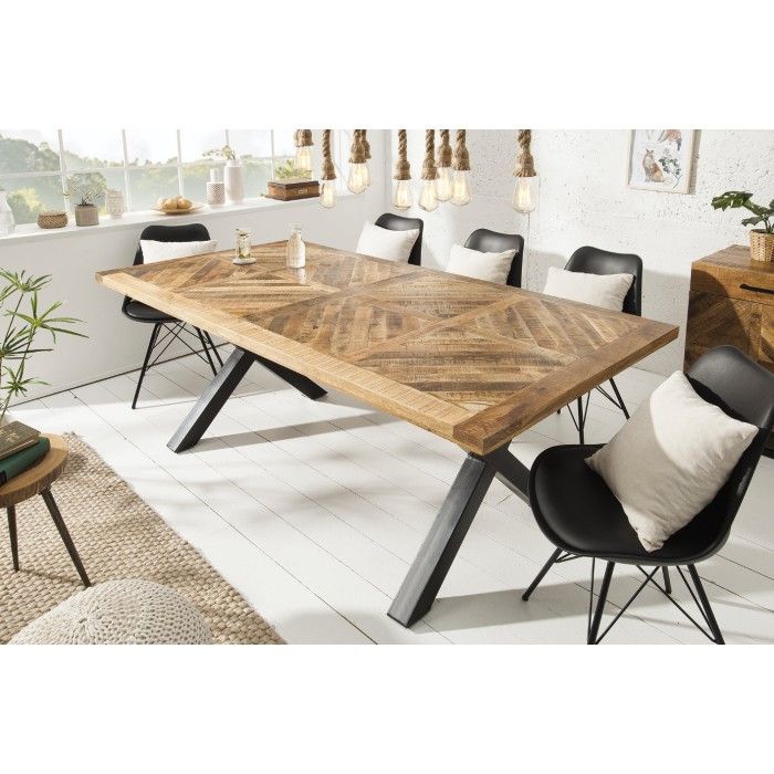 Tavolo da pranzo ZAREL 160 cm – Piano in legno massello di mango e metallo nero