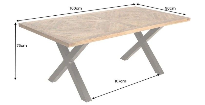Dimensions de la table ZAREL rectangulaire 160cm