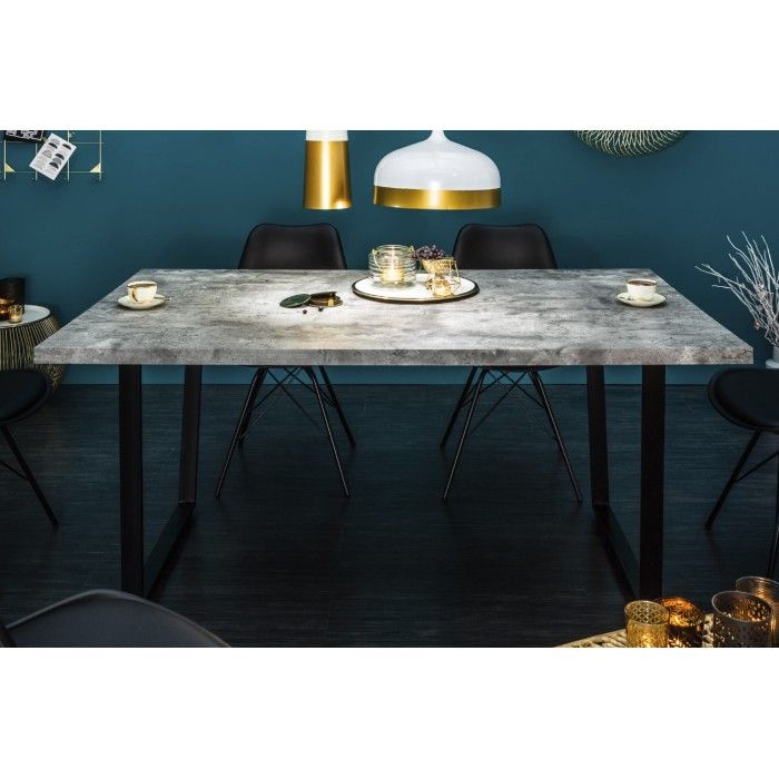 Eettafel MERAX 160 cm - Grijs betoneffect blad en zwart metalen frame
