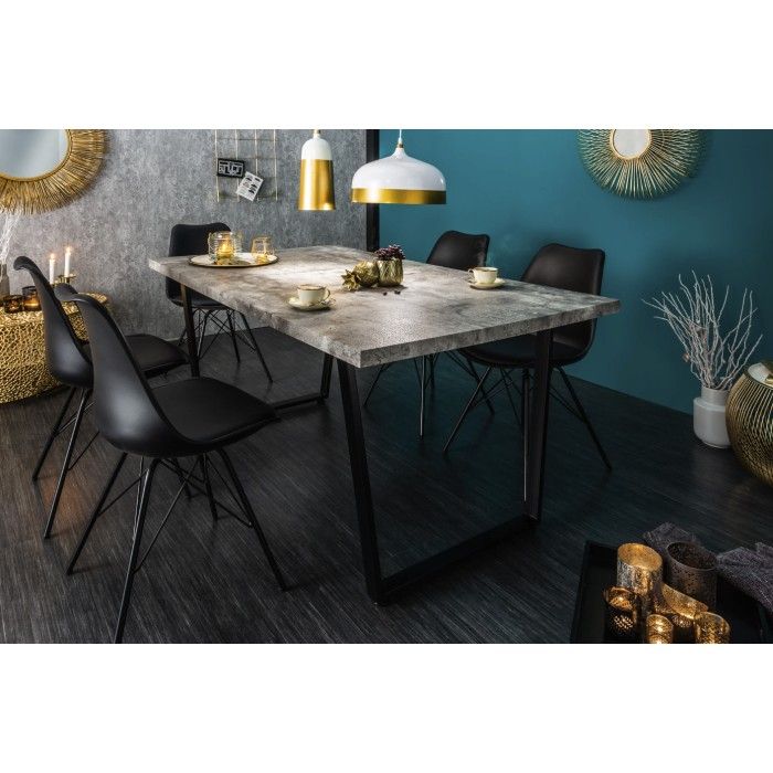 Eettafel MERAX 160 cm - Grijs betoneffect blad en zwart metalen frame