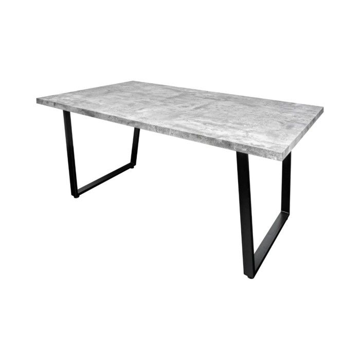 Eettafel MERAX 160 cm - Grijs betoneffect blad en zwart metalen frame