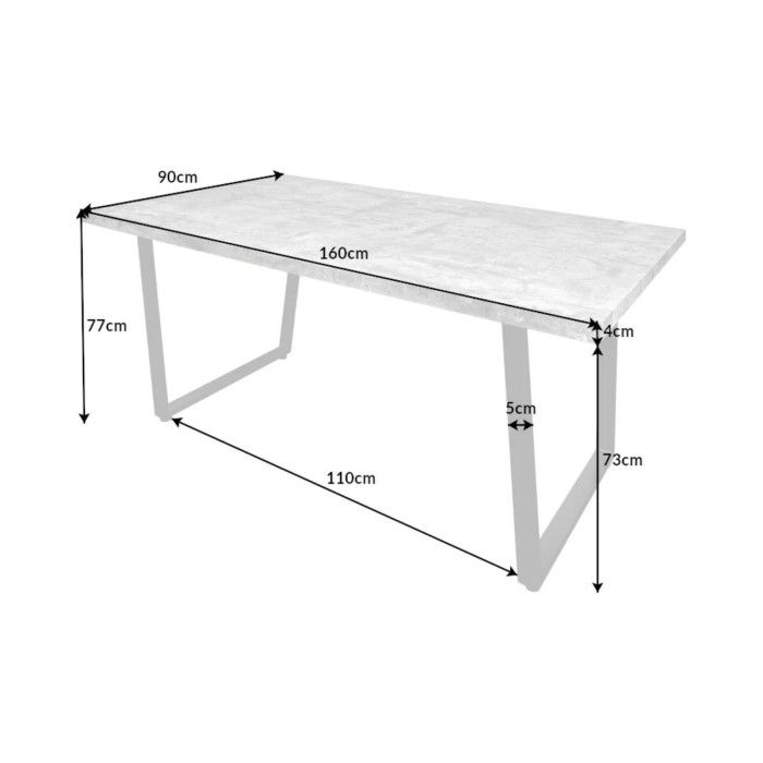 Eettafel MERAX 160 cm - Grijs betoneffect blad en zwart metalen frame