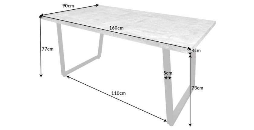 Dimensions de la table MERAX rectangulaire 160cm grise
