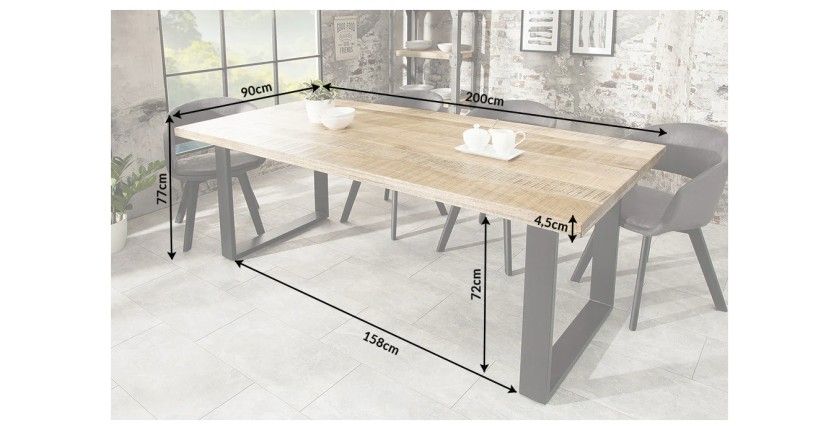 Dimensions de la table LODEN rectangulaire 200cm et pieds en U